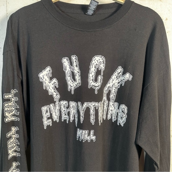 Kill Brand rare F Everything Kill black & white long sleeve shirt size L NWOT - Picture 2 of 6